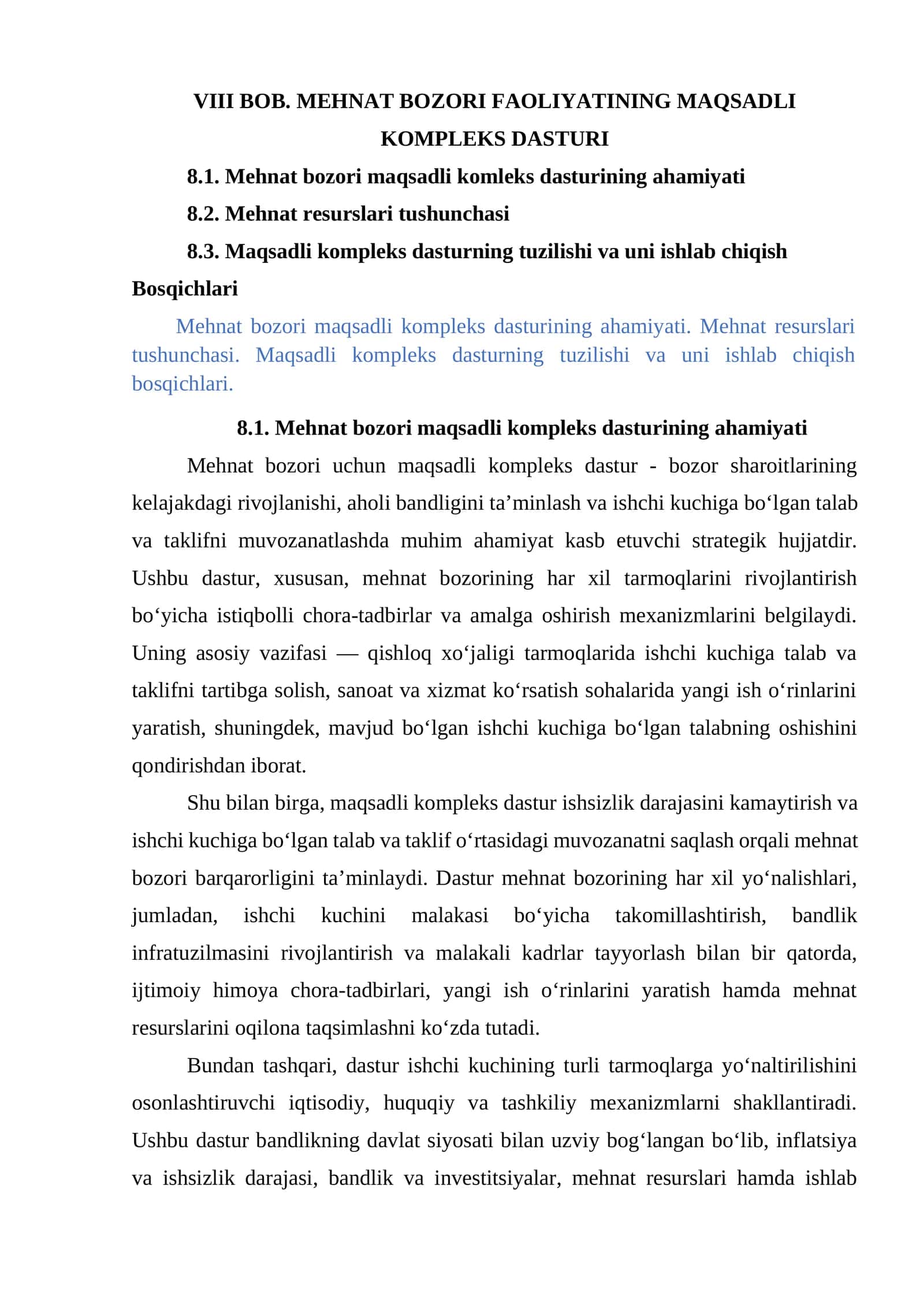 Mehnat bozori faoliyatining maqsadli kompleks dasturi 1