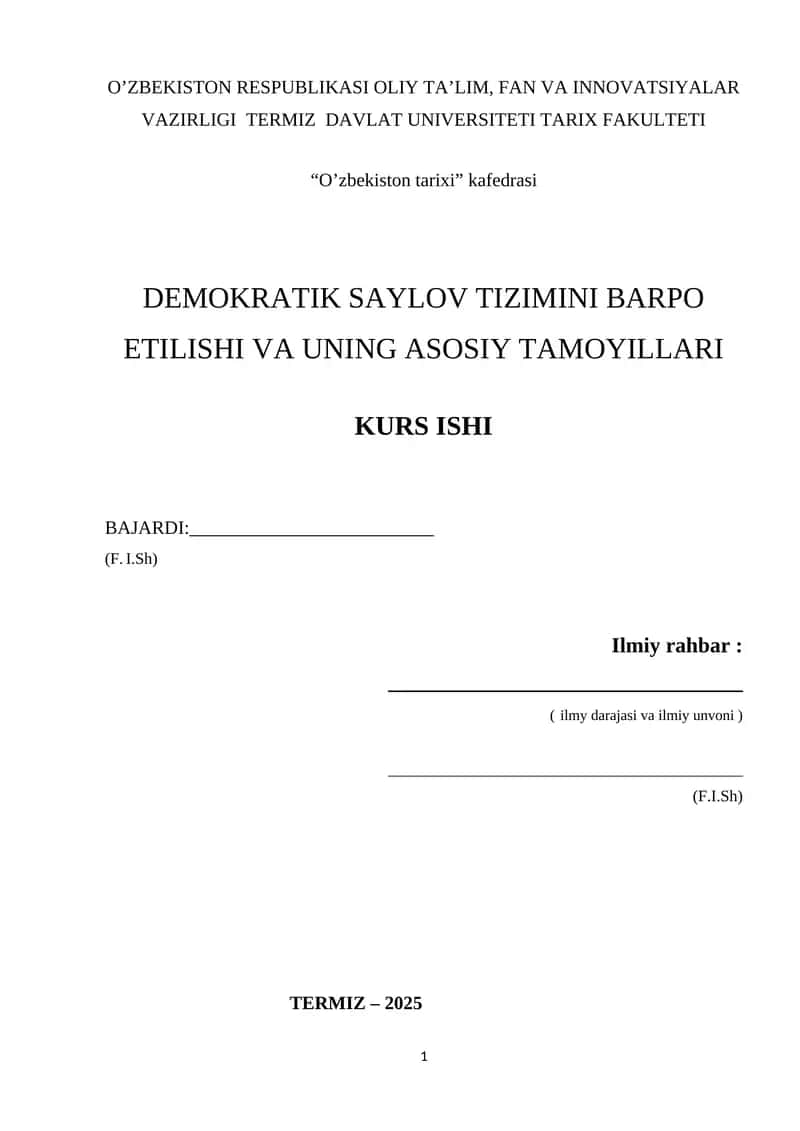 DEMOKRATIK SAYLOV TIZIMINI BARPO ETILISHI VA UNING ASOSIY TAMOYILLARI 1