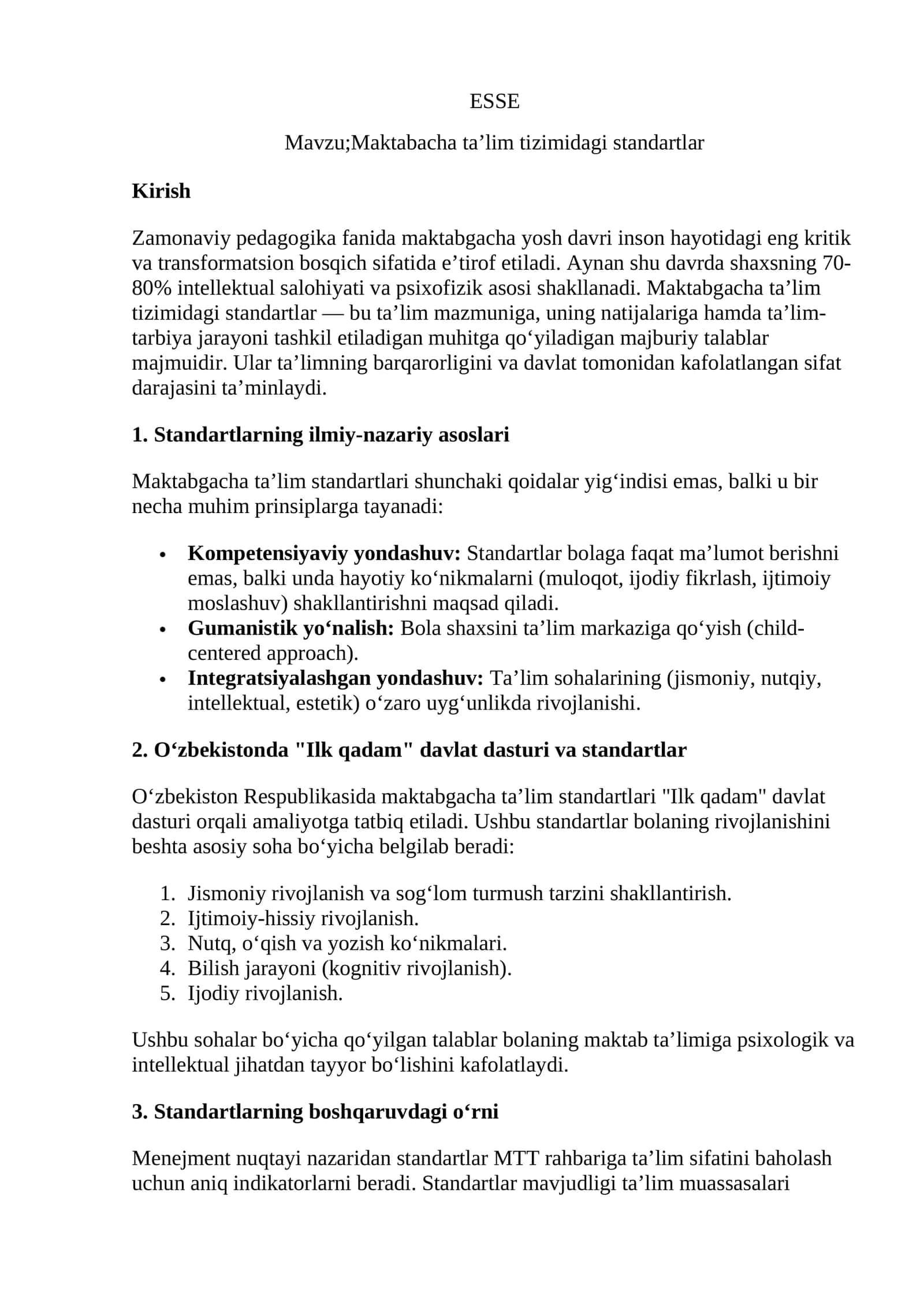 Maktabacha ta’lim tizimidagi standartlar 1