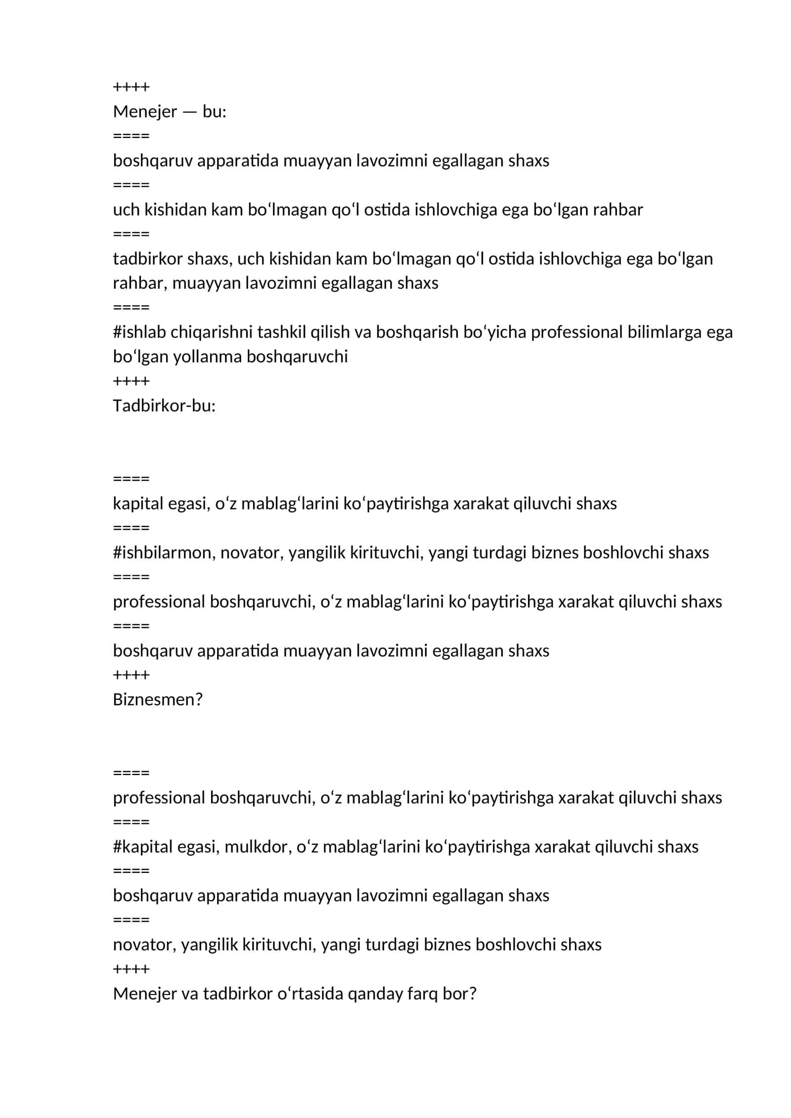 biznesda boshqaruv hisobi fanidan yakuniy savollari testlari 1