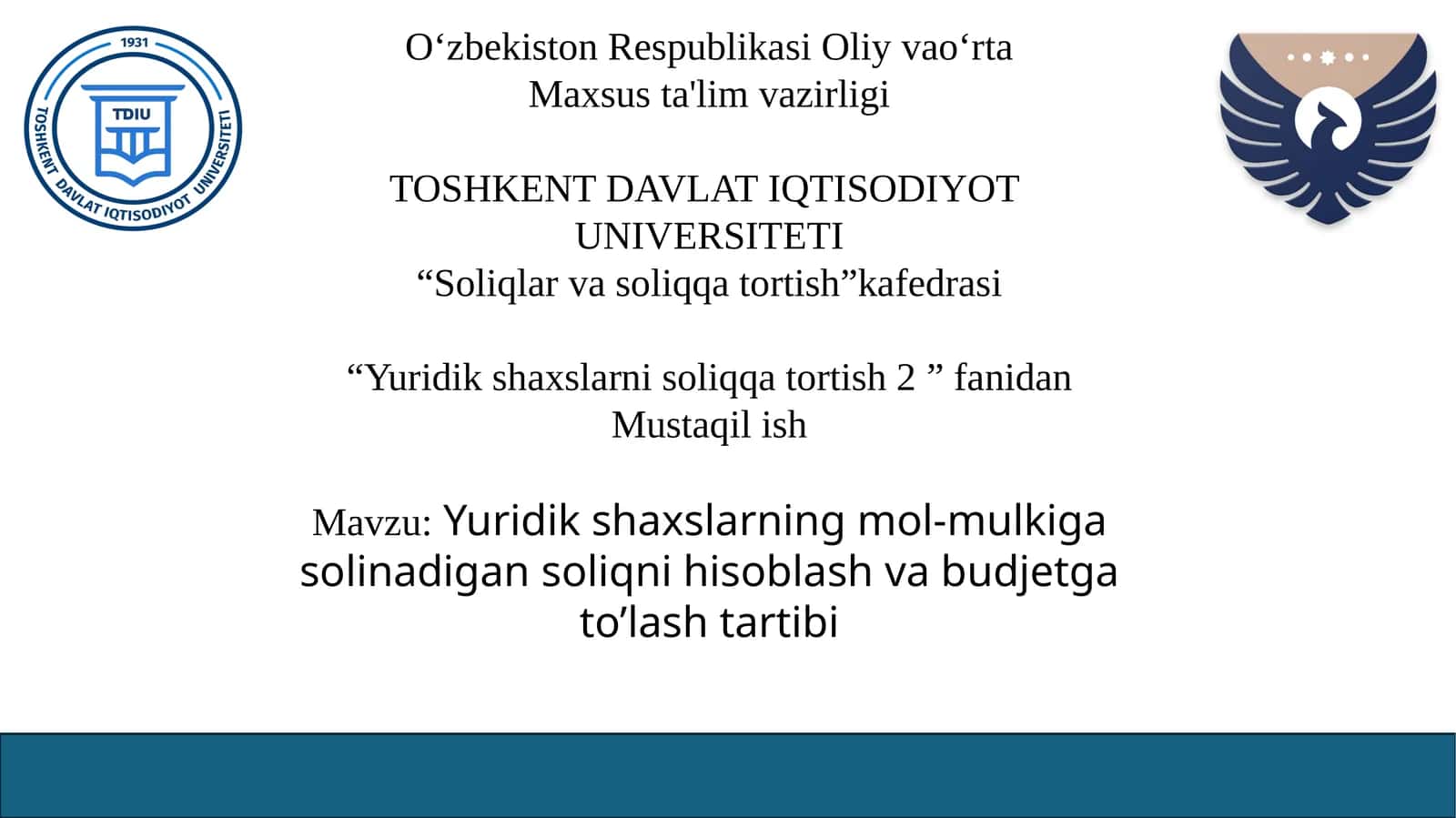Yuridik shaxslarning mol-mulkiga solinadigan soliqni hisoblash va budjetga toʻlashtirish tartibi 1