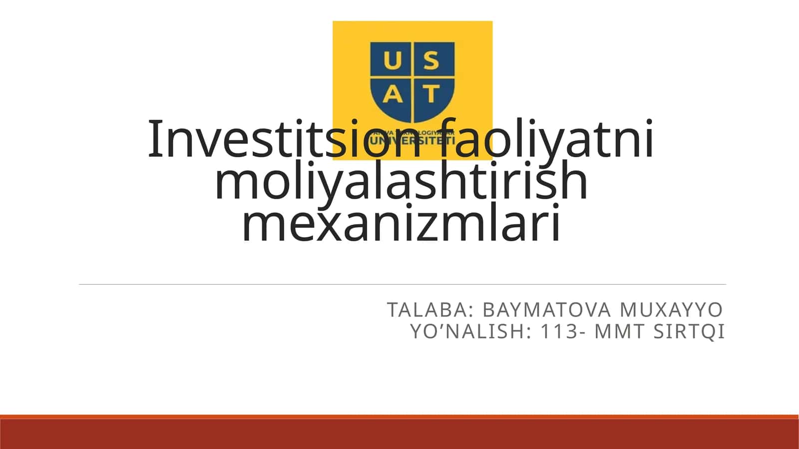 Investitsion faoliyatni moliyalashtirish mexanizmlari 1