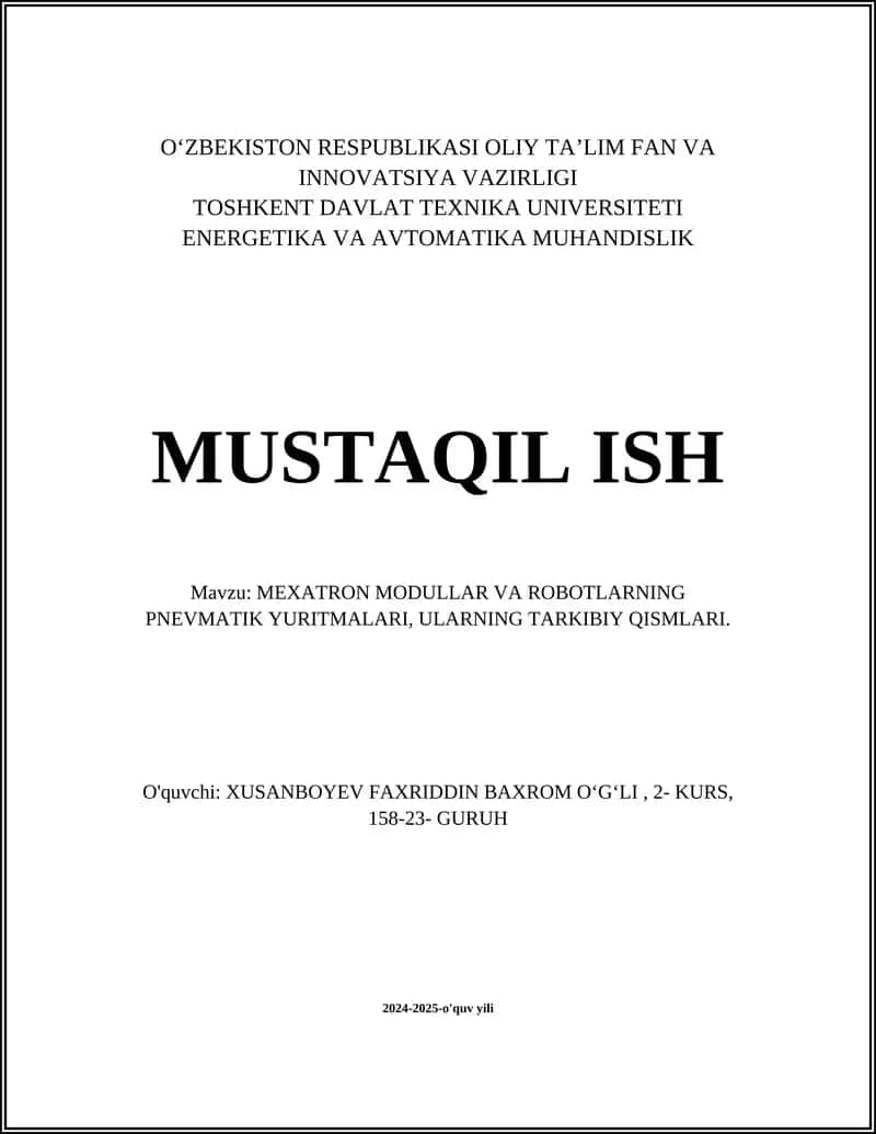 MEXATRON MODULLAR VA ROBOTLARNING PNEVMATIK YURITMALARI 1