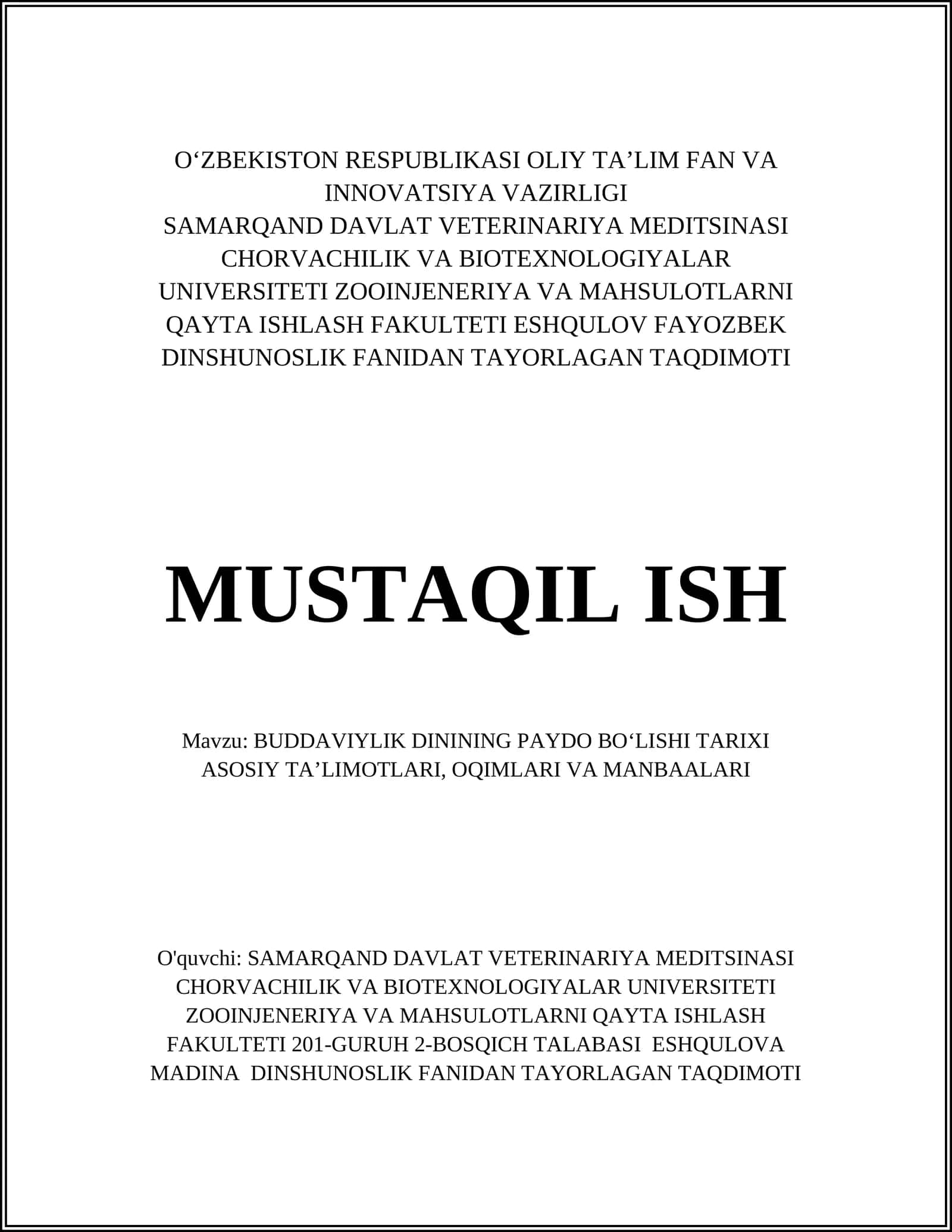 BUDDAVIYLIK DININING PAYDO BOʻLISHI TARIXI ASOSIY TAʼLIMOTLARI 1
