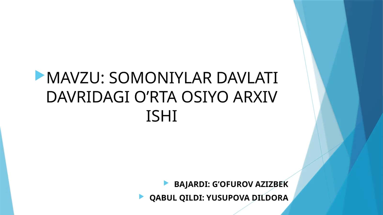 SOMONIYLAR DAVLATI DAVRIDAGI O’RTA OSIYO ARXIV ISHI 1