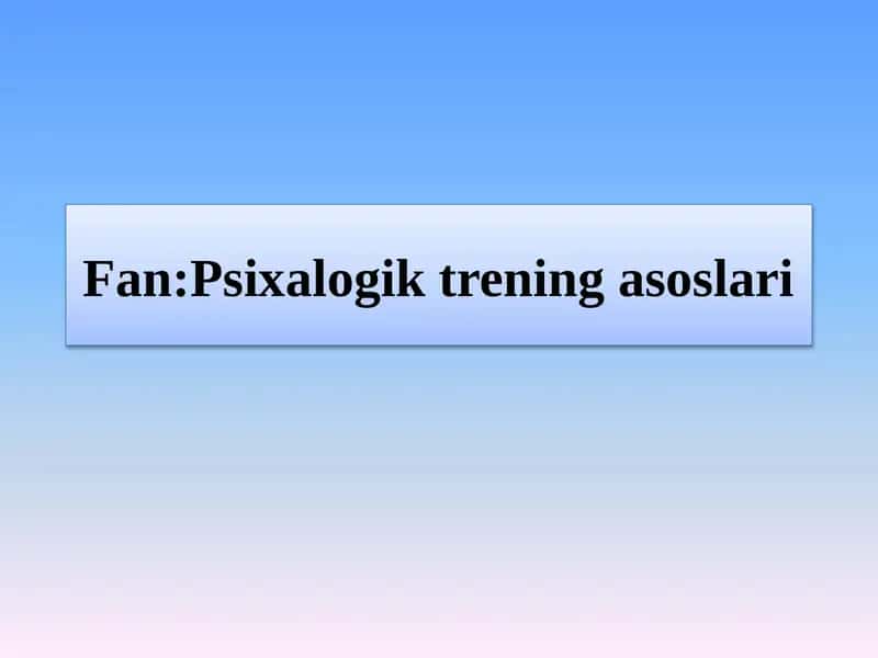 Mavzu:Nizolarni bartaraf etuvchi treninglar 1
