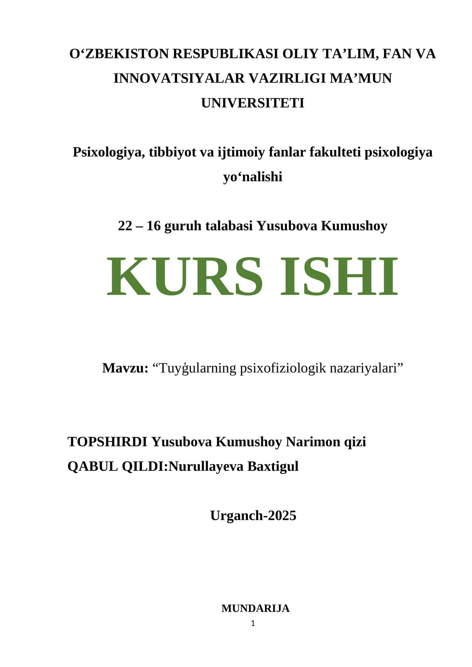 Tuyģularning psixofiziologik nazariyalari 1
