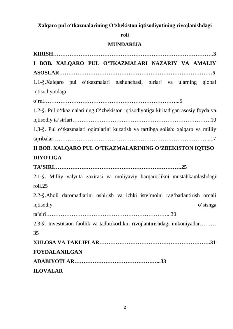 Xalqaro pul o‘tkazmalarining O‘zbekiston iqtisodiyotining rivojlanishdagi roli 1