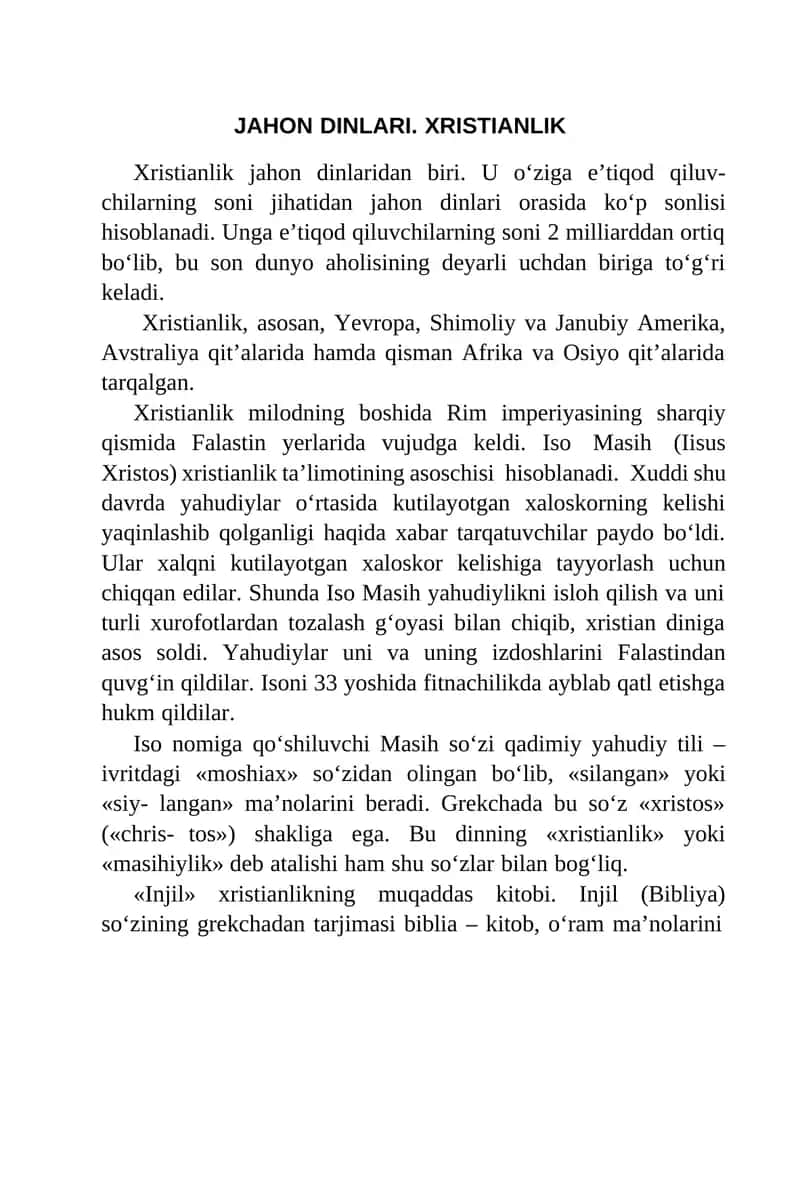 JAHON DINLARI. XRISTIANLIK 1