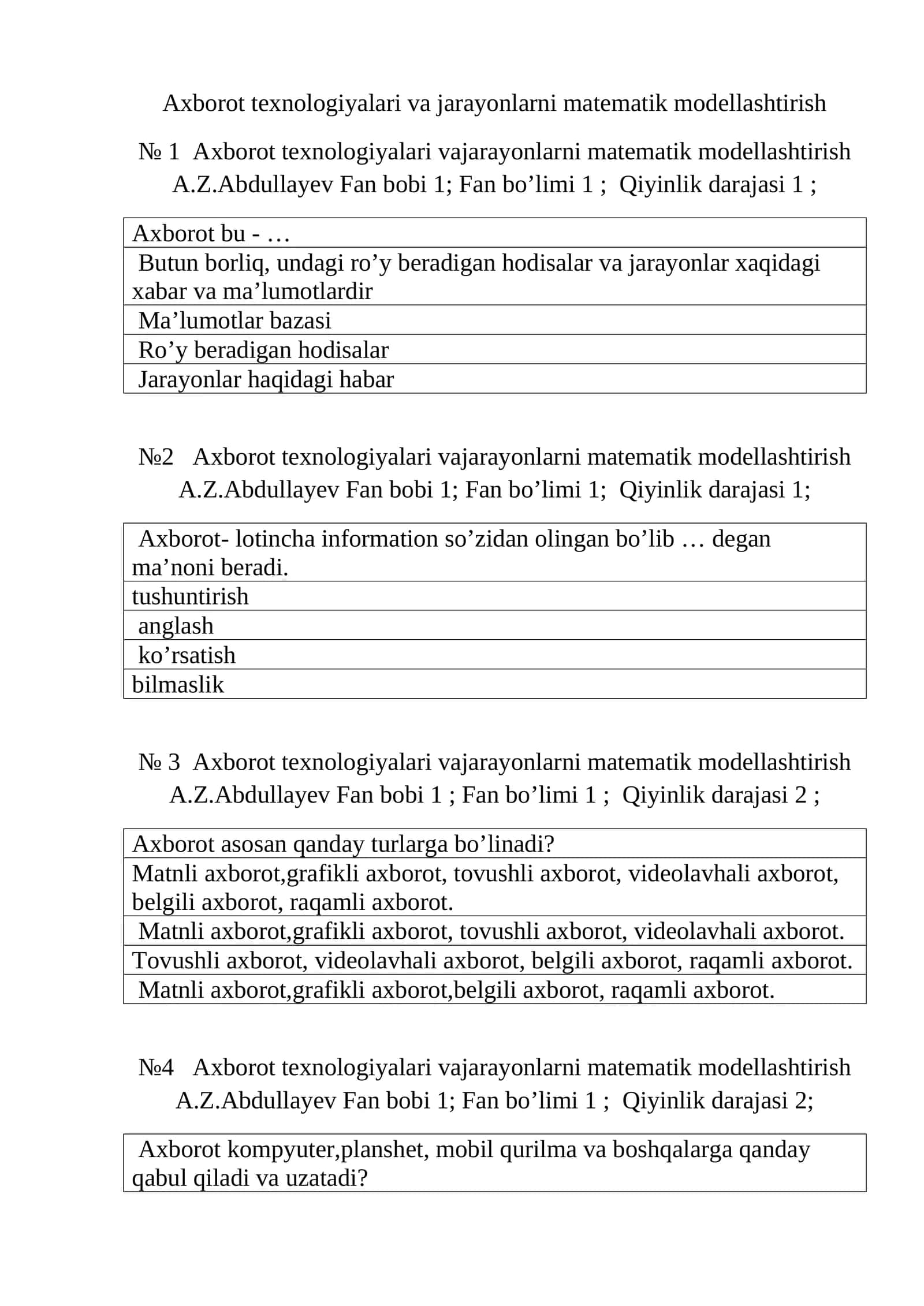 Axborot texnologiyalari va jarayonlarni matematik modellashtirish 1