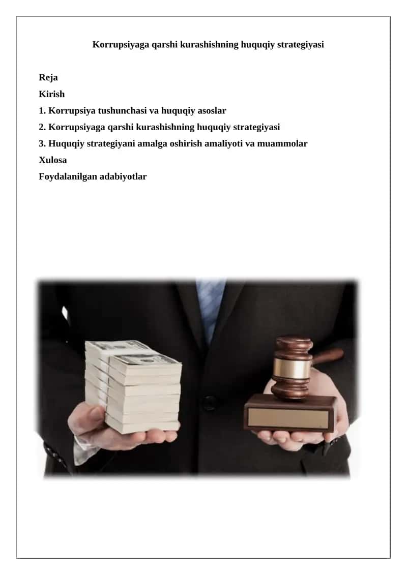 Korrupsiyaga qarshi kurashishning huquqiy strategiyasi 1