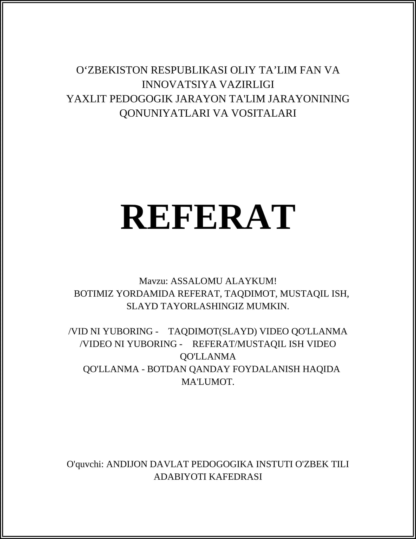 ASSALOMU ALAYKUM 1
