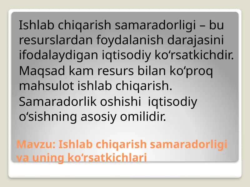 Ishlabchilar uchun samaradorlik va uning ko‘rsatkichlari 1