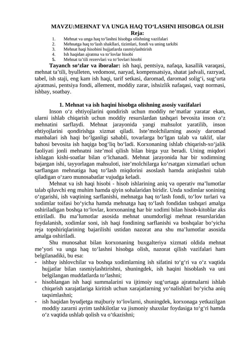 MEHNAT VA UNGA HAQ TO‘LASHNI HISOBGA OLISH 1