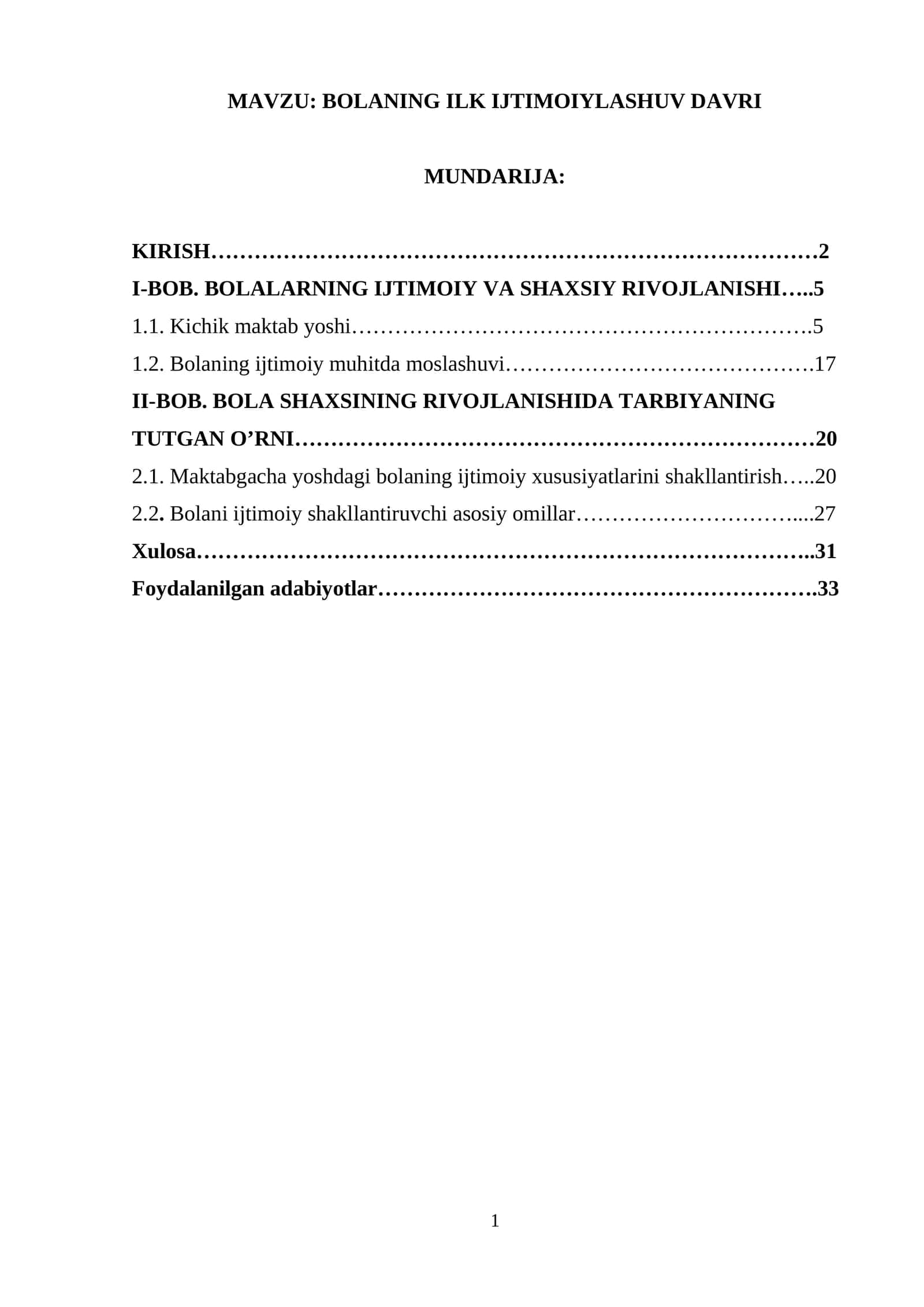 BOLANING ILK IJTIMOIYLASHUV DAVRI 1