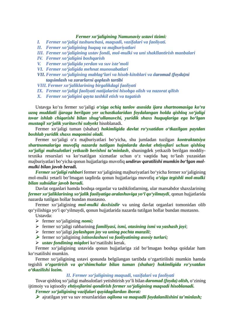 Fermer xoʻjaligining Namunaviy ustavi tizimi 1