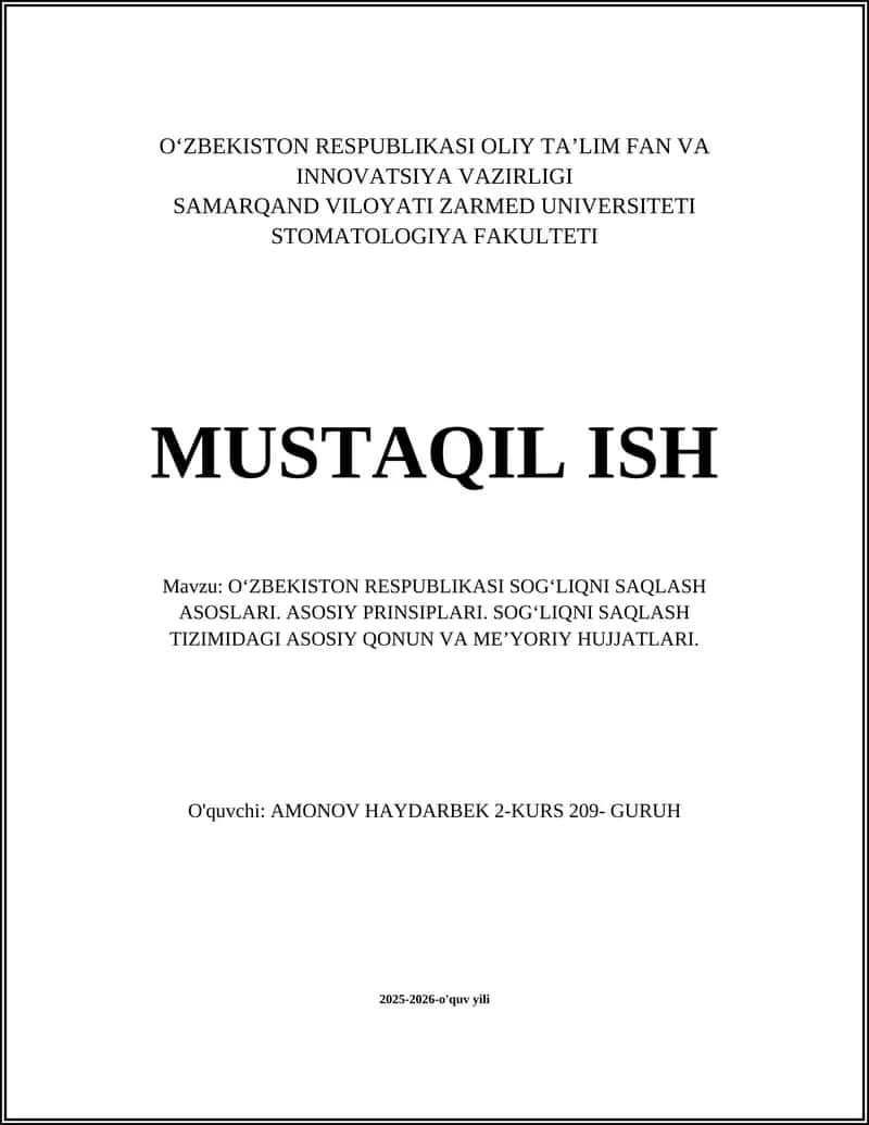 O‘zbekiston Respublikasi Sog‘liqni Saqlash Asoslari 1
