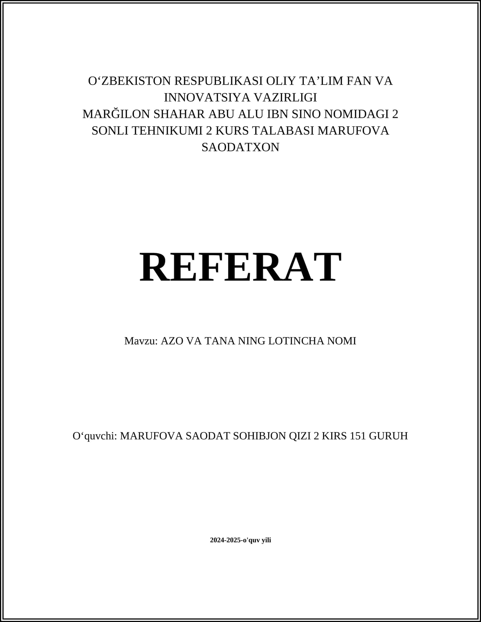 AZO VA TANA NING LOTINCHA NOMI 1