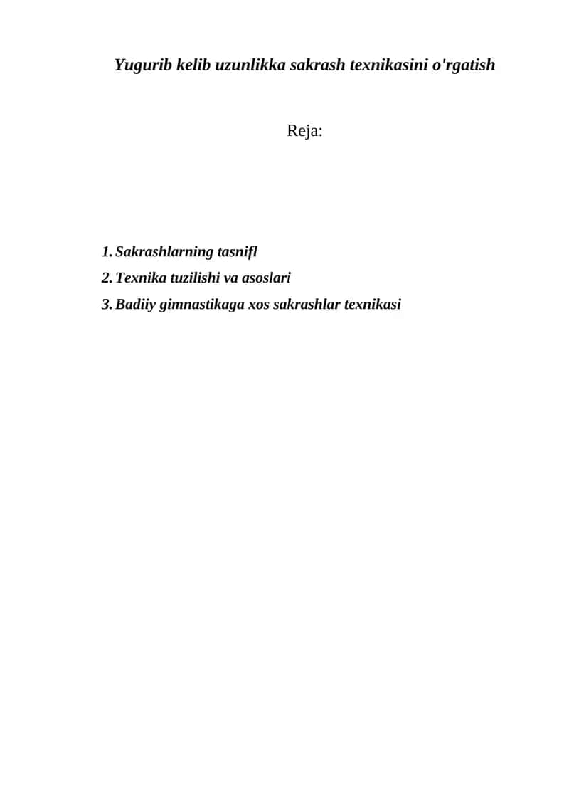 Yugurib kelib uzunlikka sakrash texnikasini o'rgatish 1