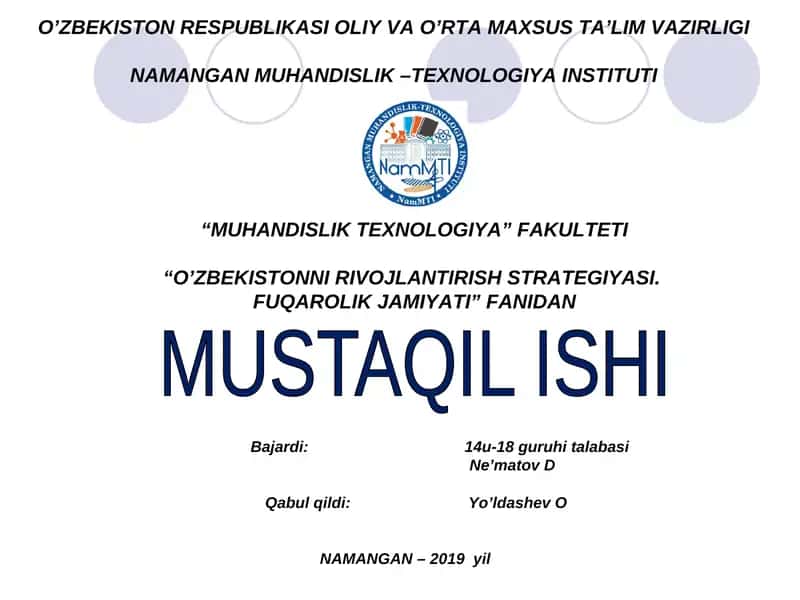 O’ZBEKISTONNI RIVOJLANTIRISH STRATEGIYASI. FUQAROLIK JAMIYATI 1