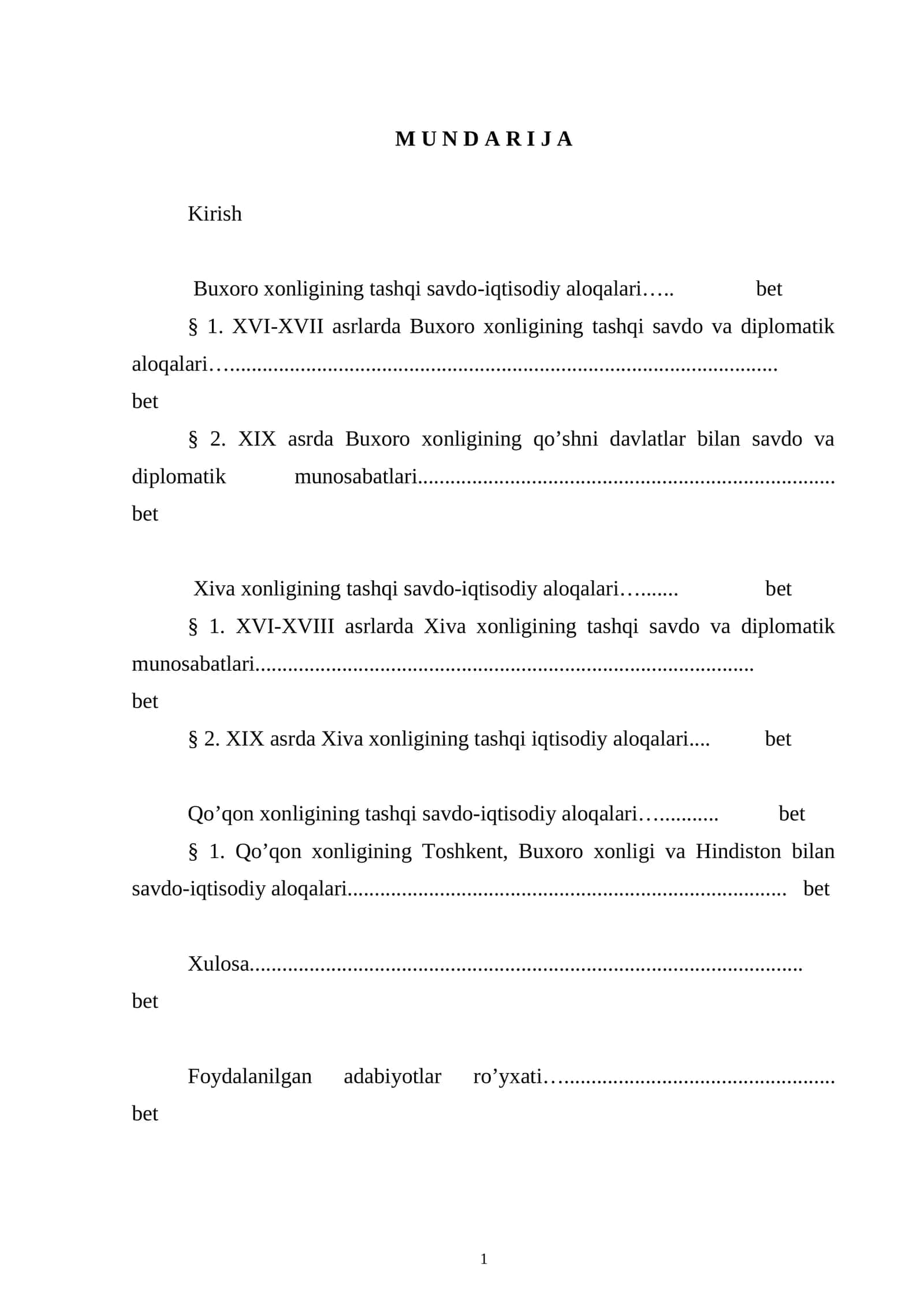 Buxoro xonligining tashqi savdo-iqtisodiy aloqalari 1