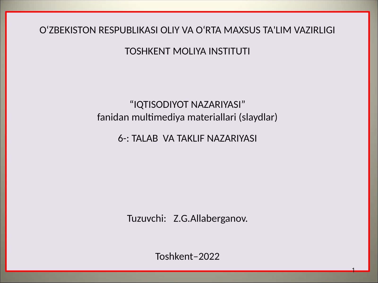 TALAB VA TAKLIF NAZARIYASI 1