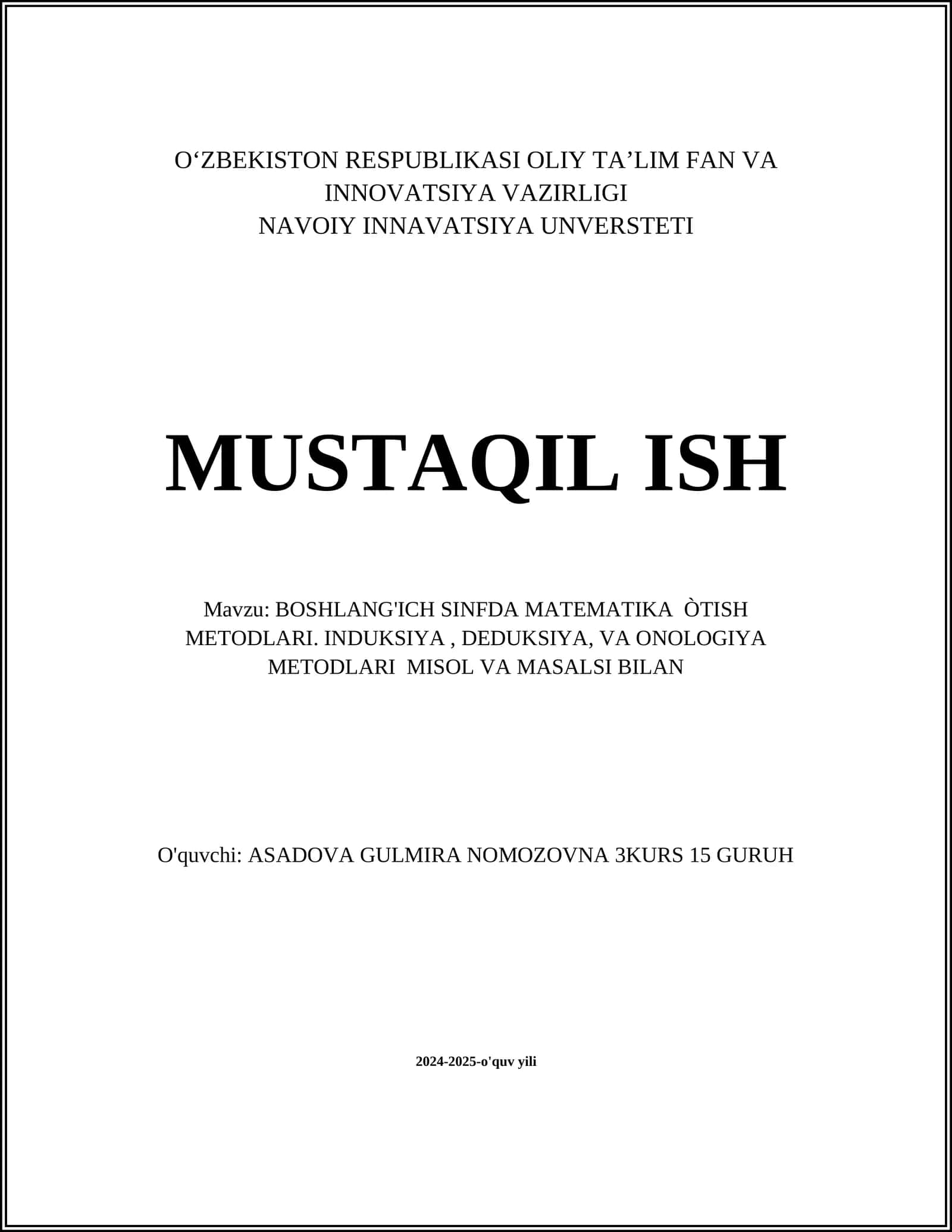BOSHLANG'ICH SINFDA MATEMATIKA ÒTISH METODLARI 1