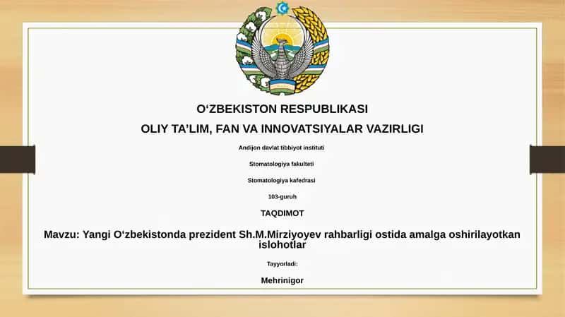 Yangi O'zbekiston: Prezident Sh.M. Mirziyoyev rahbarligidagi islohotlar 1