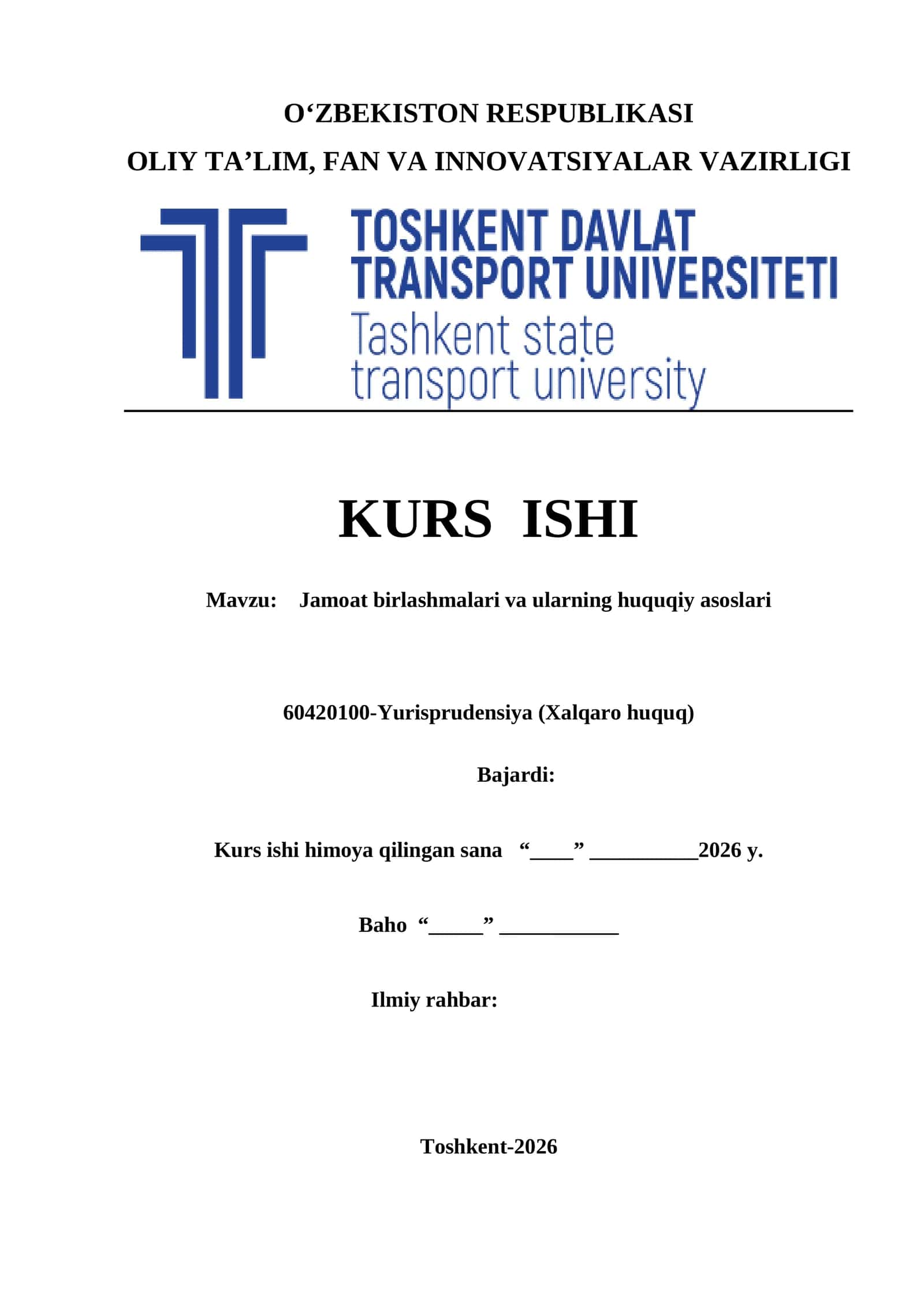 Jamoat birlashmalari va ularning huquqiy asoslari kurs ishi 1