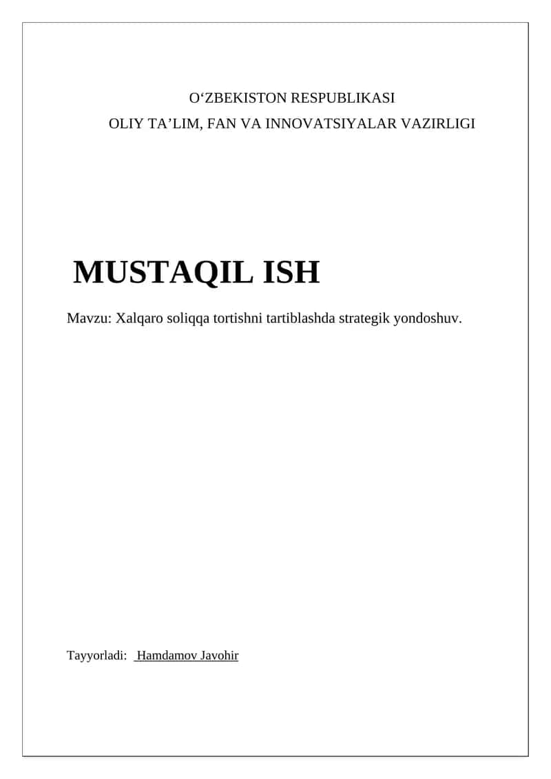 Xalqaro soliqqa tortishni tartiblashda strategik yondashuv 1
