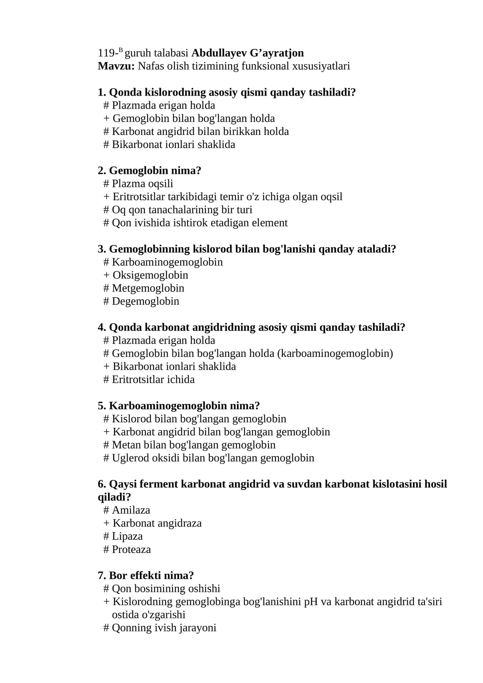 Nafas olish tizimining funksional xususiyatlari 1