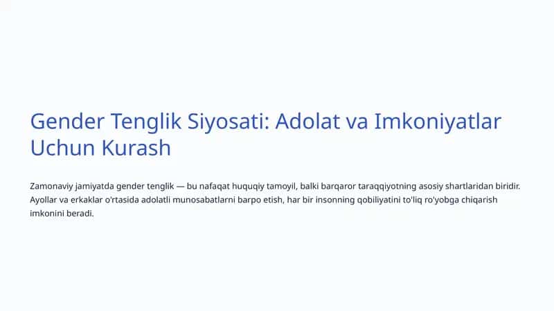 Gender Tenglik Siyosati: Adolat va Imkoniyatlar Uchun Kurash 1
