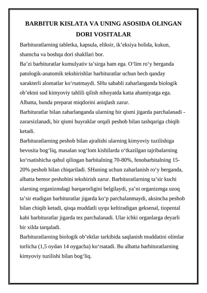 BARBITUR KISLATA VA UNING ASOSIDA OLINGAN DORI VOSITALAR 1