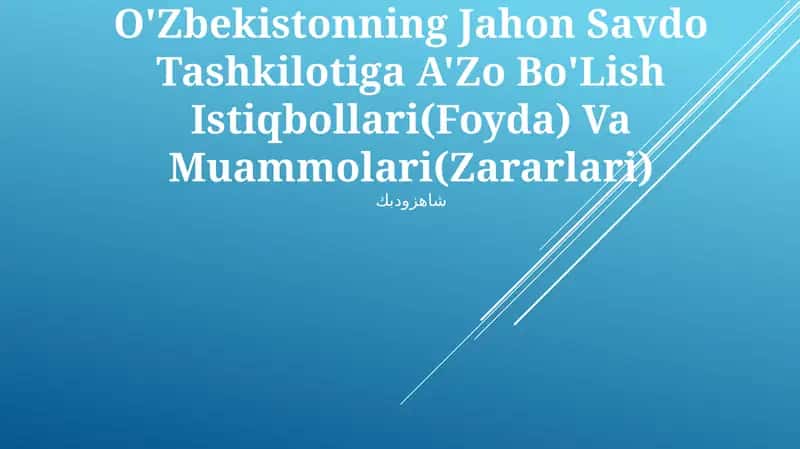 O'Zbekistonning Jahon Savdo Tashkilotiga A'Zo Bo'Lish Istiqbollari(Foyda) Va Muammolari(Zararlari) 1