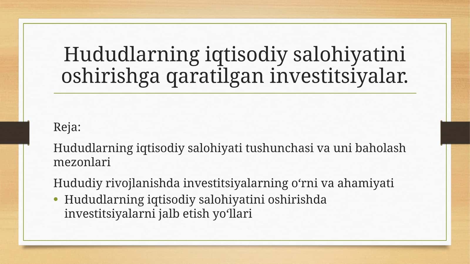 Hududlarning iqtisodiy salohiyatini oshirishga qaratilgan investitsiyalar. 1