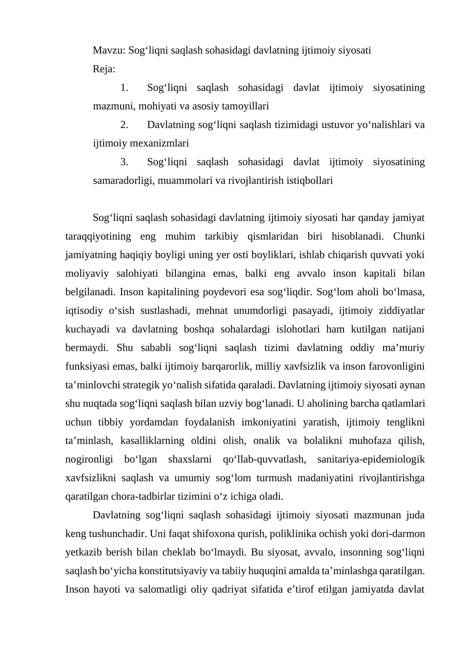 Sog‘liqni saqlash sohasidagi davlatning ijtimoiy siyosati 1