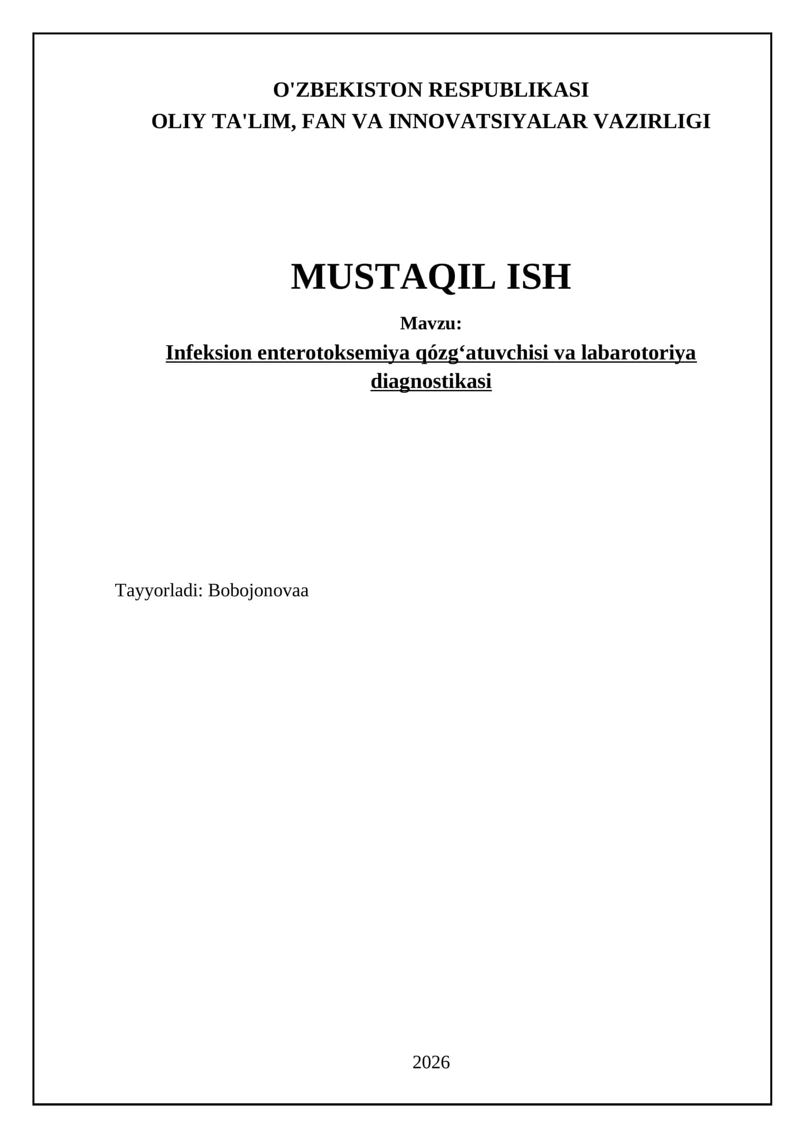 Infeksion enterotoksemiya qózgʻatuvchisi va labarotoriya diagnostikasi 1