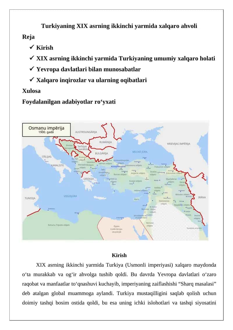 Turkiyaning XIX asrning ikkinchi yarmida xalqaro ahvoli 1