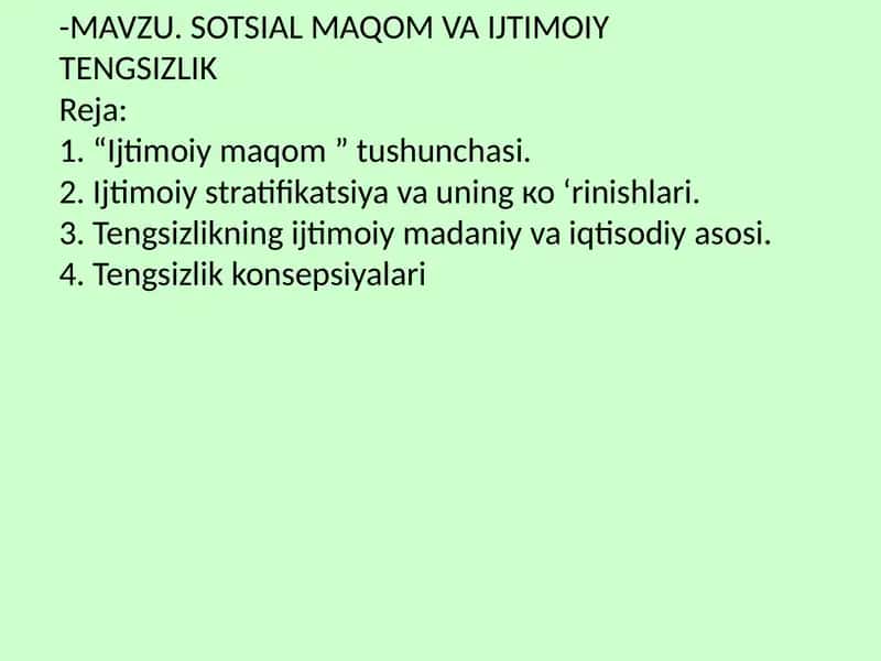 Sotsial Maqom va Ijtimoiy Tengsizlik 1
