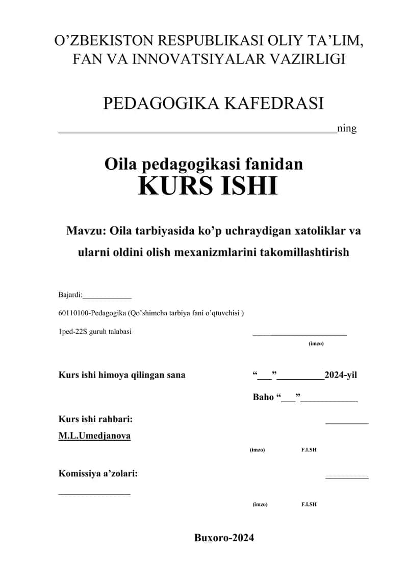 Oila tarbiyasida ko’p uchraydigan xatoliklar va ularni oldini olish mexanizmlarini takomillashtirish 1