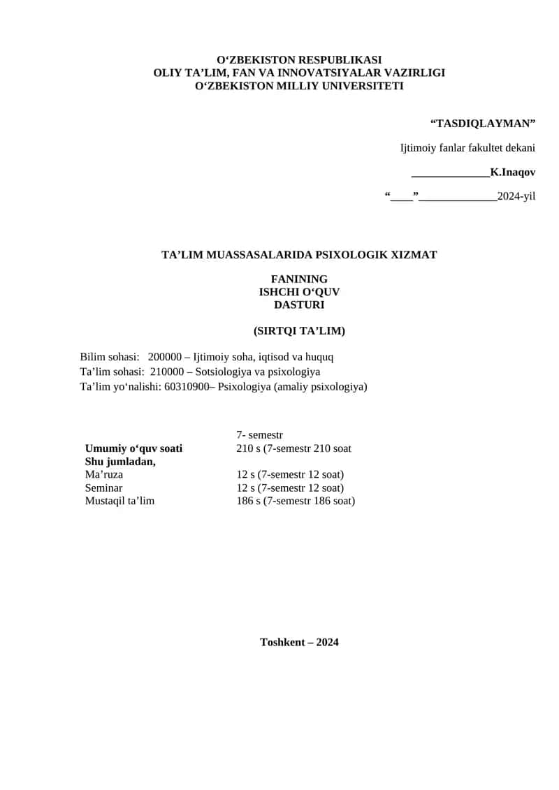 Ta'lim muassasalarida psixologik xizmat ishchi oʻquv dasturi 1