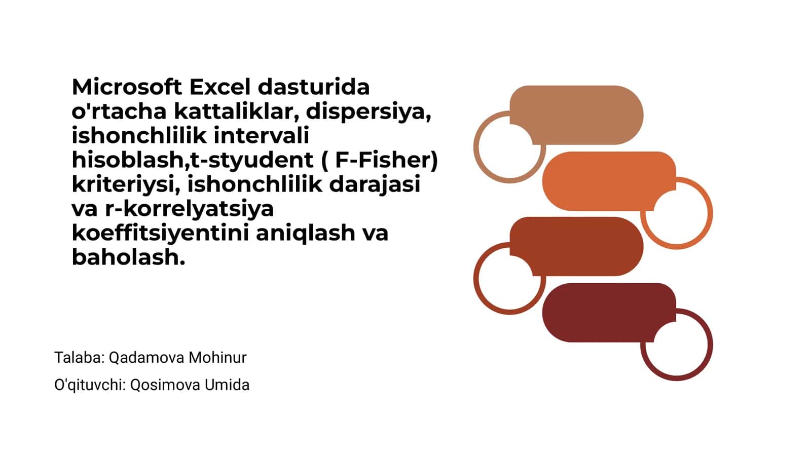 Microsoft Excel dasturida o'rtacha kattaliklar, dispersiya, ishonchlilik intervali hisoblash 1