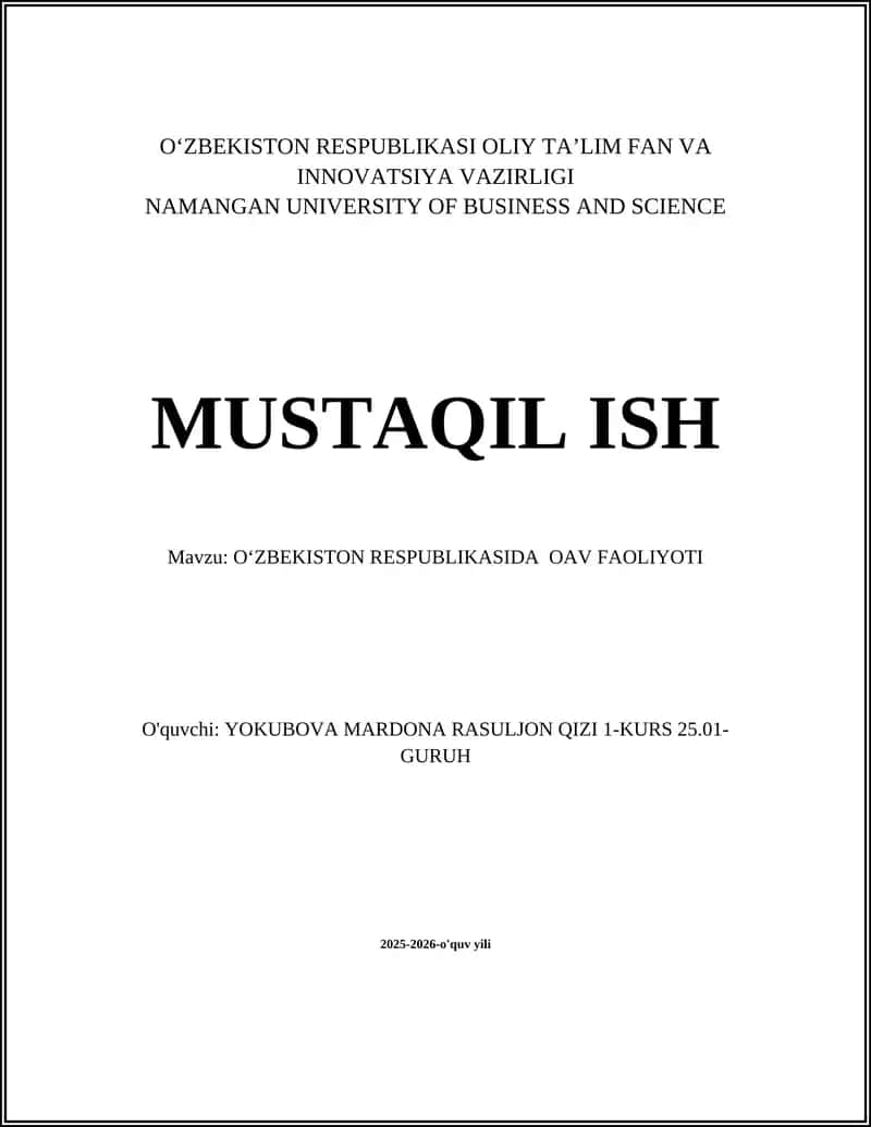 Oʻzbekiston Respublikasida OAV Faoliyoti 1
