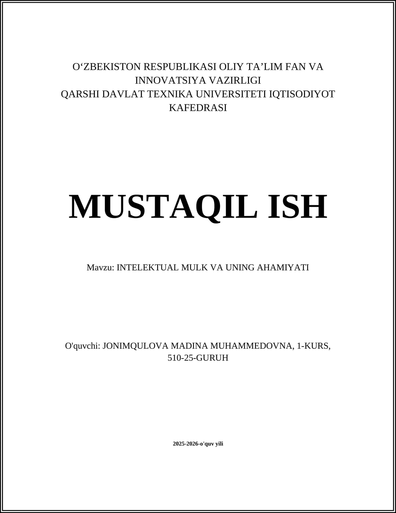 INTELEKTUAL MULK VA UNING AHAMIYATI 1