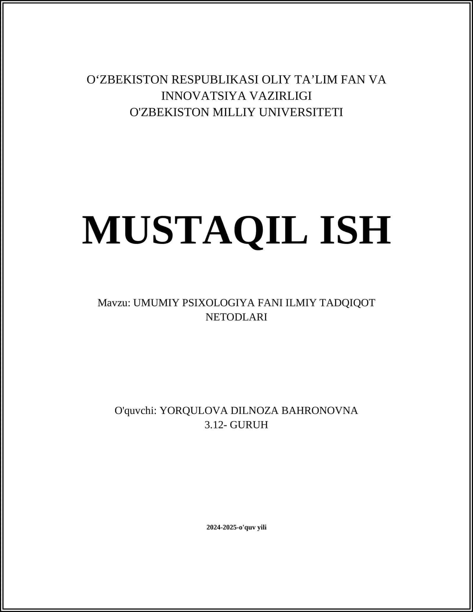 UMUMIY PSIXOLOGIYA FANI ILMIY TADQIQOT NETODLARI 1