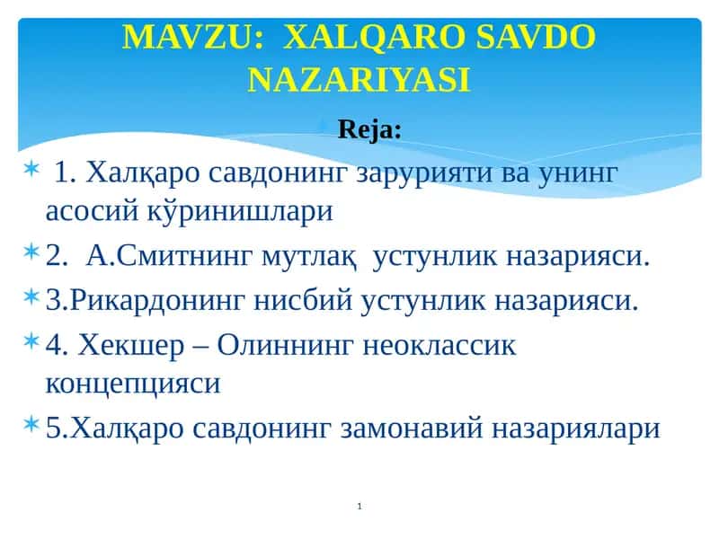 XALQARO SAVDO NAZARIYASI 1