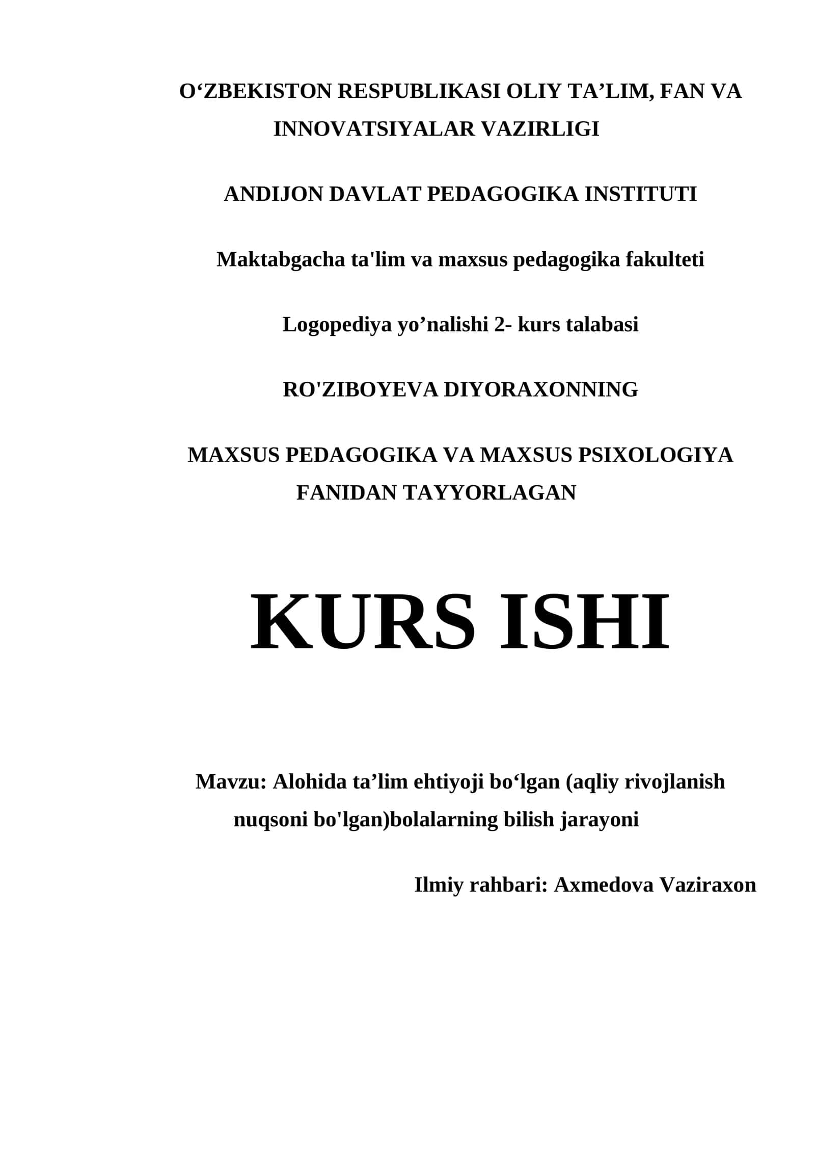 Logopediya yo’nalishi 2- kurs talabasi 1