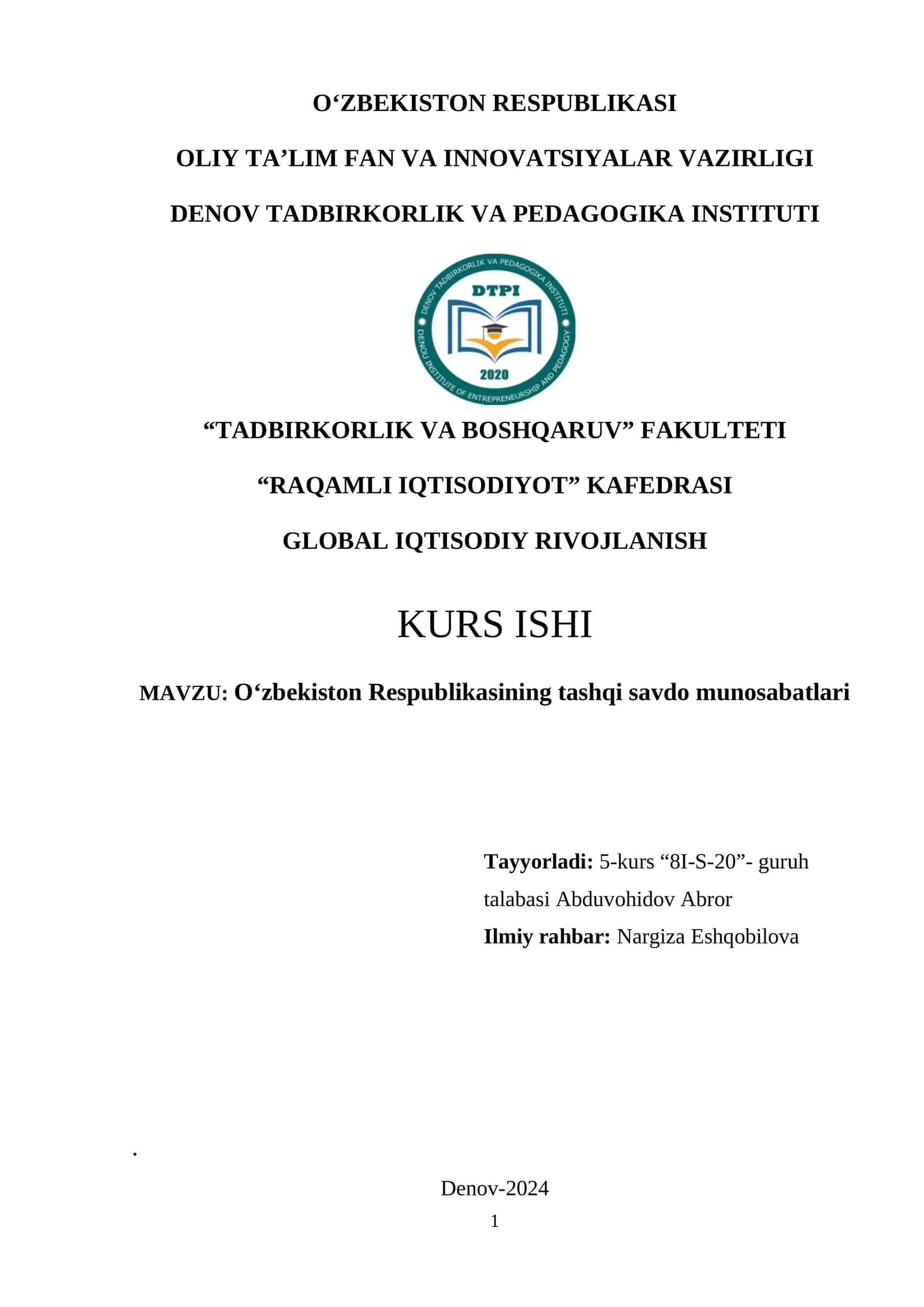 O‘zbekiston Respublikasining tashqi savdo munosabatlari 1