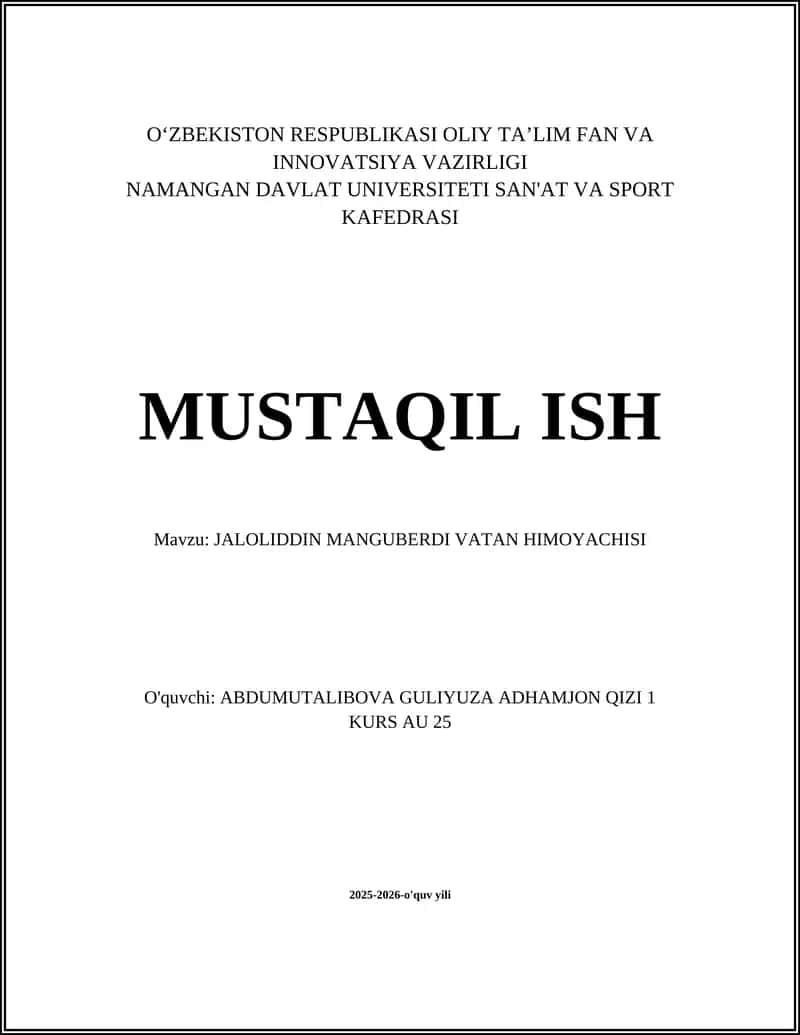 JALOLIDDIN MANGUBERDI VATAN HIMOYACHISI 1