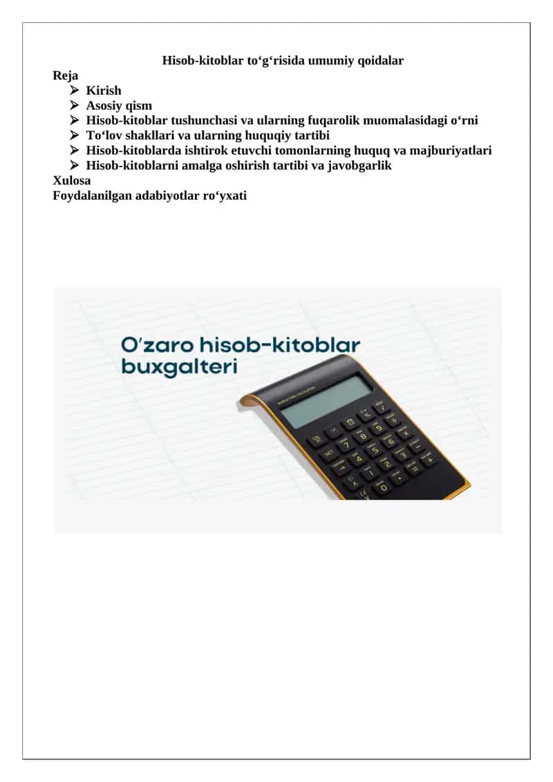 Hisob-kitoblar to‘g‘risida umumiy qoidalar 1